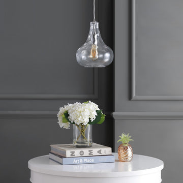 Ferano 9" Adjustable Metal/Glass LED Pendant - JONATHAN Y